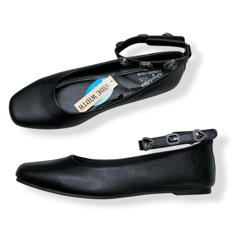 Seychelles Shoes Women 10W Black Ballet Flats Square Toe Diamond Wides NWT